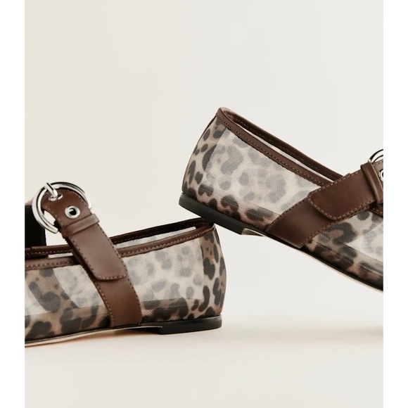 New Reformation Bethany Ballet Flat Shoes Leopard Mesh Black 9 - Picture 10 of 17